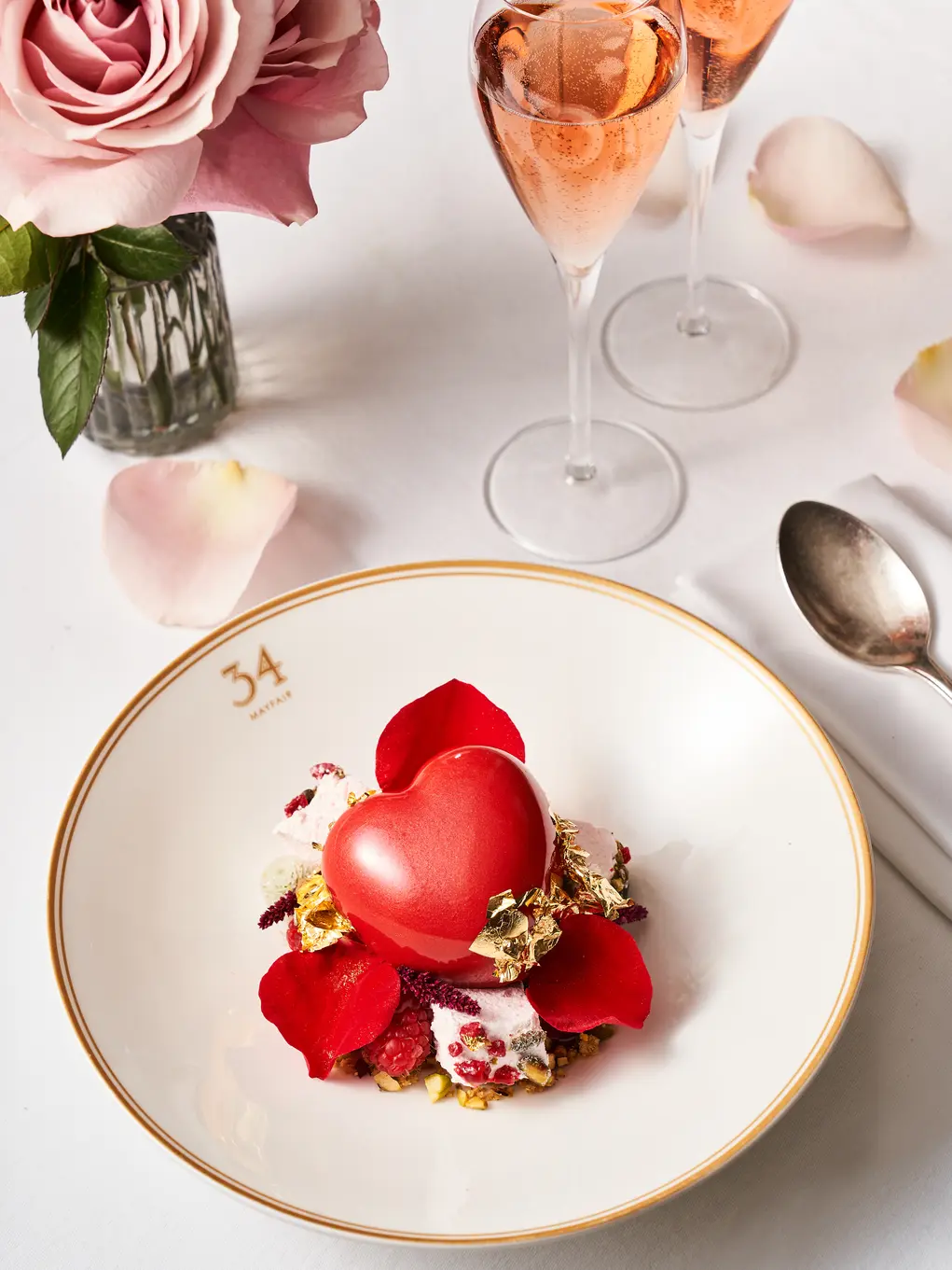 Heart-shaped dessert at 34 Mayfair