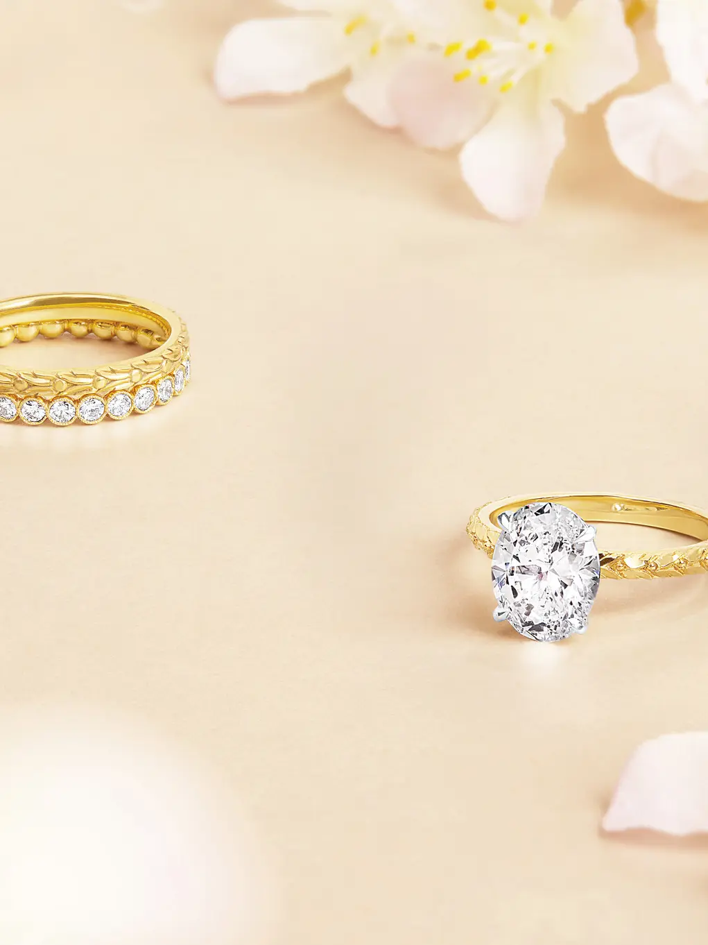 Two rings surrounded by petals 